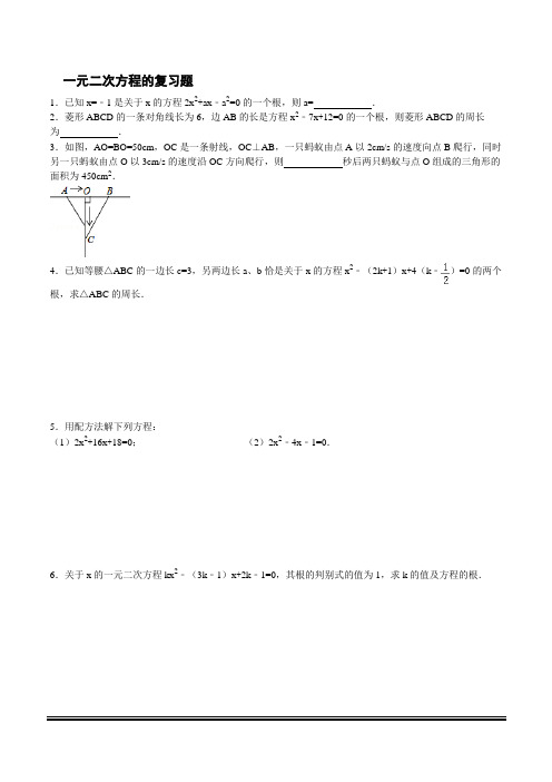 华师大版数学九年级上一元二次方程练习题