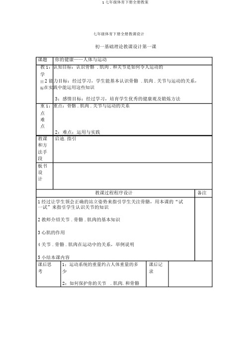 1七年级体育下册全册教案