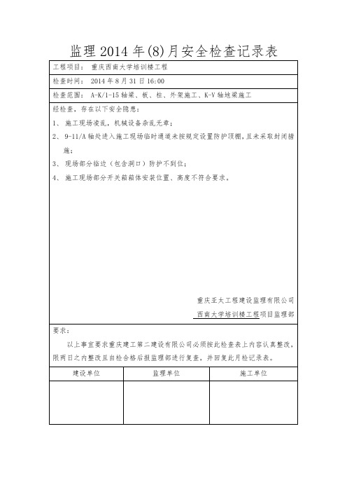 安全8月份检查记录