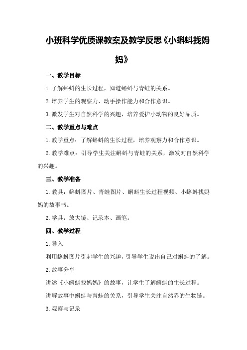 小班科学优质课教案及教学反思《小蝌蚪找妈妈》