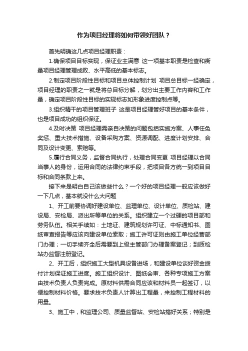 作为项目经理将如何带领好团队？