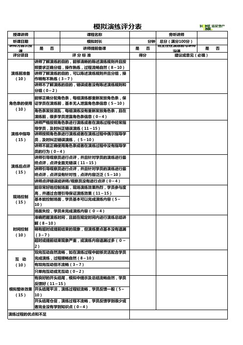 模拟演练评分表