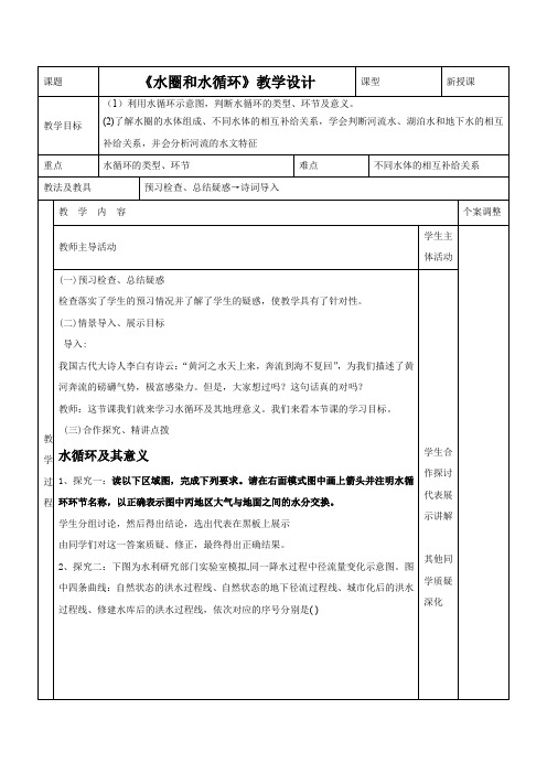 高中地理_水循环教学设计学情分析教材分析课后反思