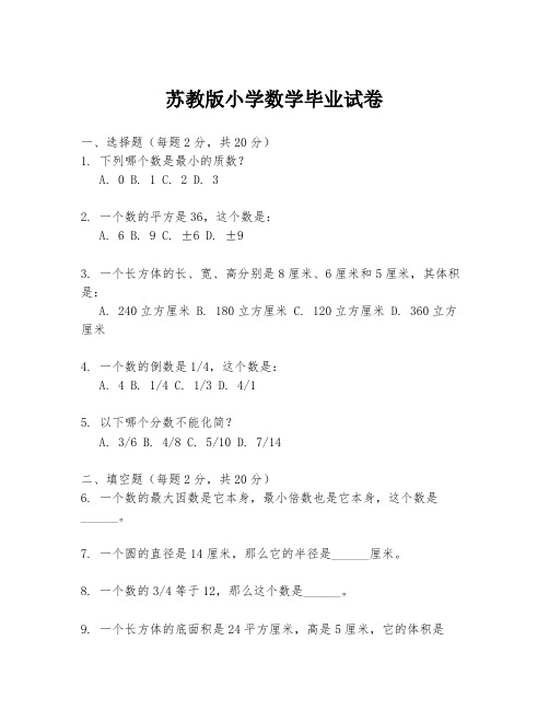 苏教版小学数学毕业试卷