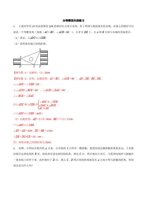 专题08 全等模型巩固练习(基础)-冲刺2021年中考几何专项复习(解析版)