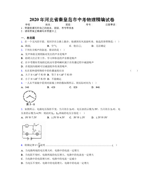 2020年河北省秦皇岛市中考物理精编试卷附解析