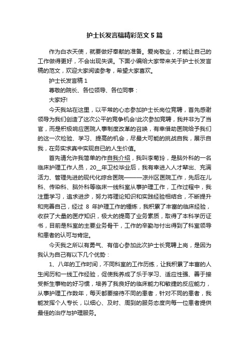 护士长发言稿精彩范文5篇