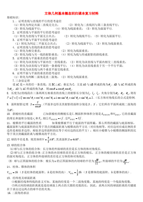 高三数学回归课本复习材料立体几何基本概念