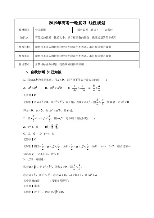 【2019年高考一轮课程】理科数学 全国通用版线性规划 教案