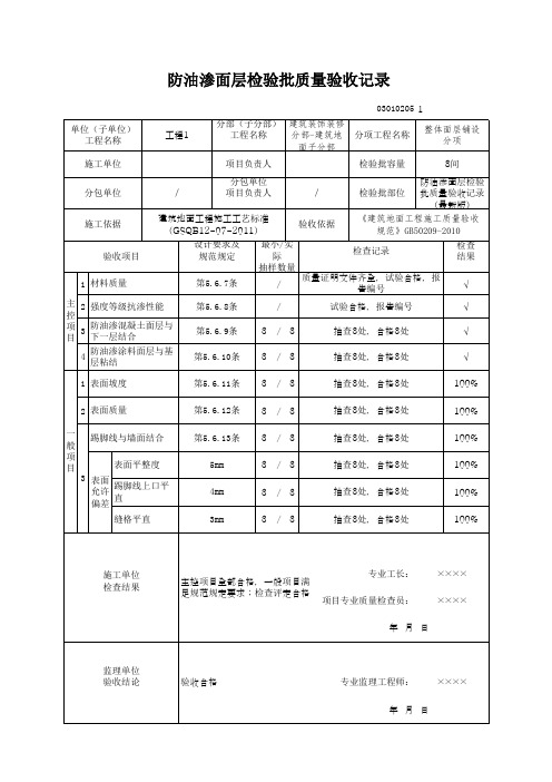 防油渗面层检验批质量验收记录(最新版)