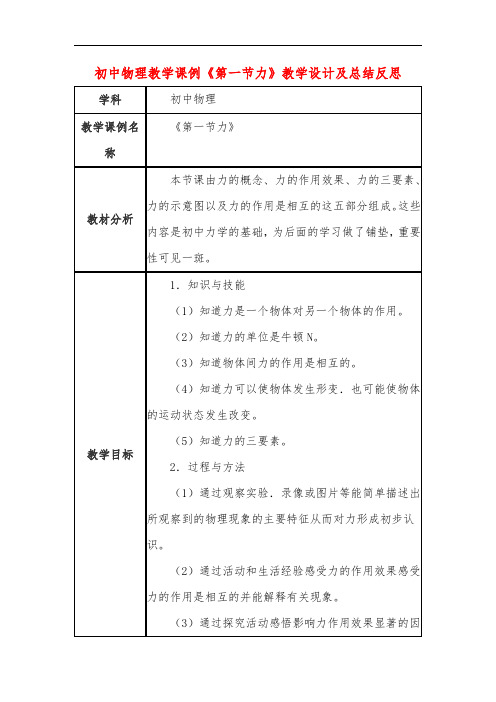 初中物理教学课例《第一节力》教学设计及总结反思