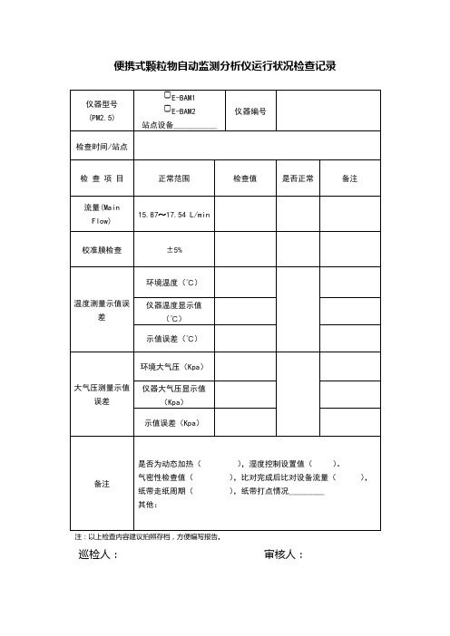 便携式颗粒物自动监测分析仪运行状况检查记录-膜5%-联机比对检查仪器