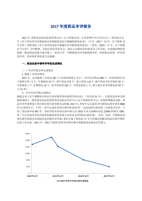 药监局2017年度药品审评报告