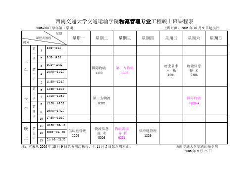 西南交通大学交通运输学院物流管理专业工程硕士班课程表