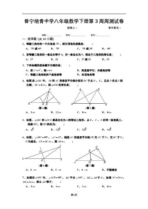 北师大八年级数学下册第3周周末练习题含答案