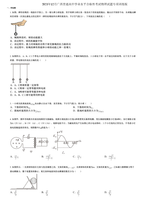 2023年12月广西普通高中学业水平合格性考试物理试题专项训练版