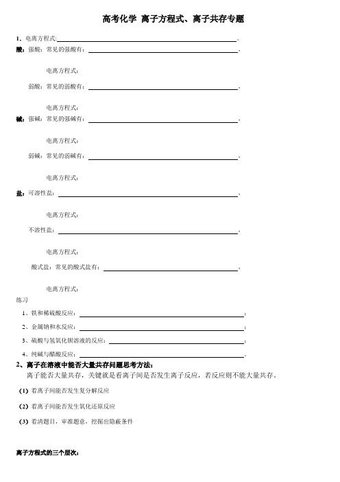 高考化学离子方程式离子共存专题