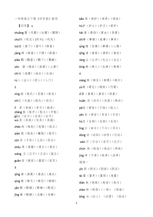 新人教版一年级语文下册《识字表》生字带拼音三词