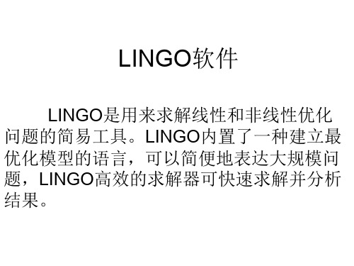 LINGO软件求解释优化问题