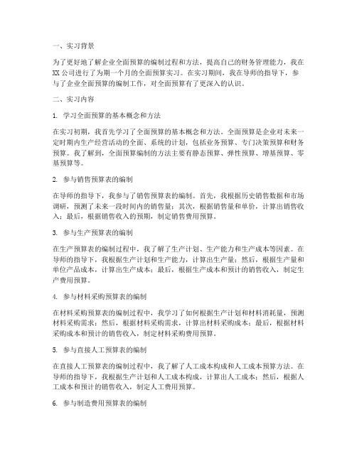 全面预算实习报告