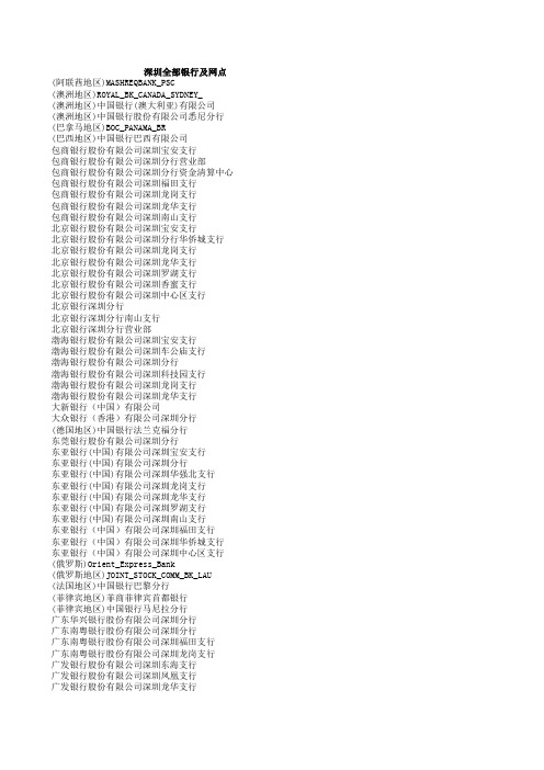 深圳全部银行及网点