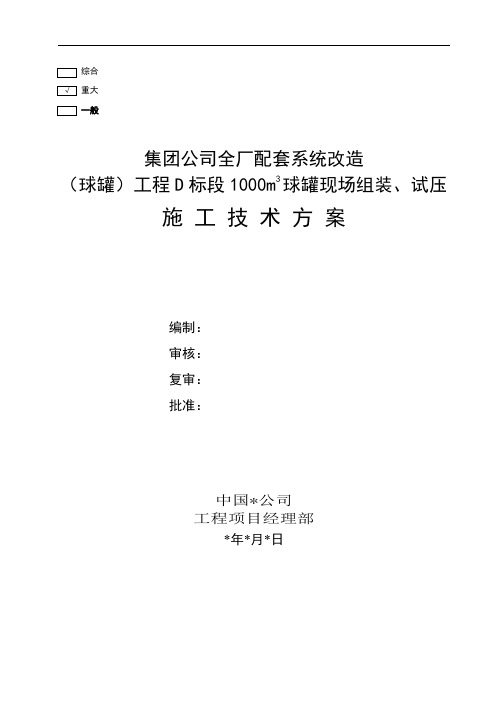 1000立球罐现场组装、试压施工技术方案.