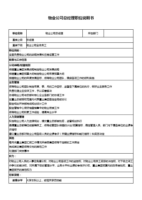 远卓新奥置业集团中高层职位说明