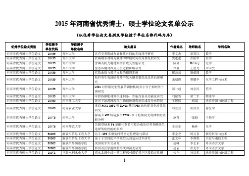 2015 年河南省优秀博士、硕士学位论文名单公示