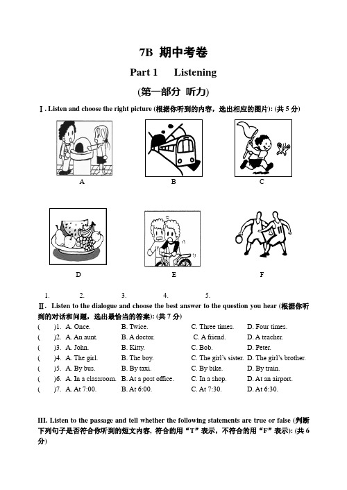 上海版牛津英语7b期中考卷3份