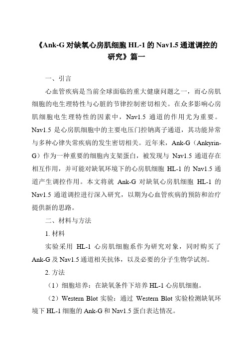 《2024年Ank-G对缺氧心房肌细胞HL-1的Nav1.5通道调控的研究》范文