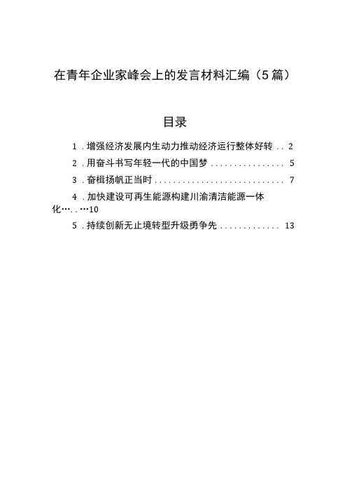 在青年企业家峰会上的发言材料汇编5篇