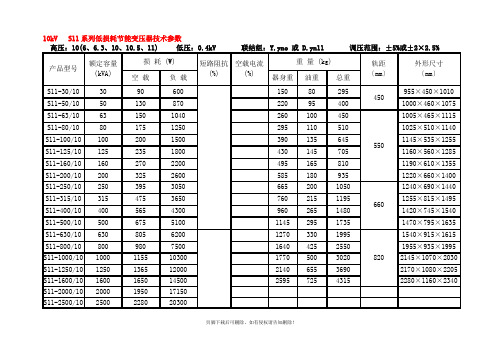 10kv级S7、S9和S11变压器技术参数表