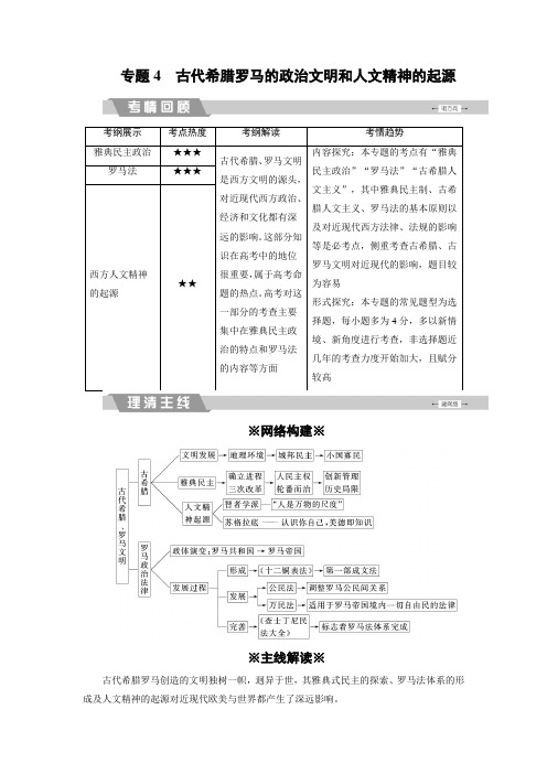 2020届高考历史二轮复习：专题4 古代希腊罗马的政治文明和人文精神的起源(含解析)