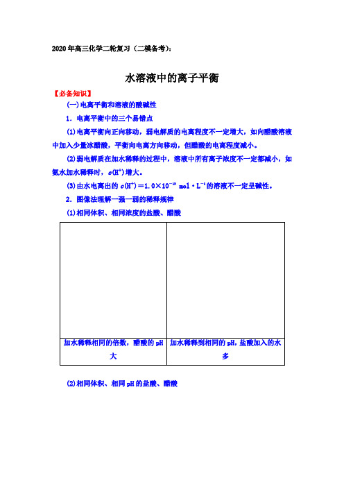 2020年高三化学二轮复习(二模备考)：水溶液中的离子平衡【必备知识、解题技巧、提升训练】