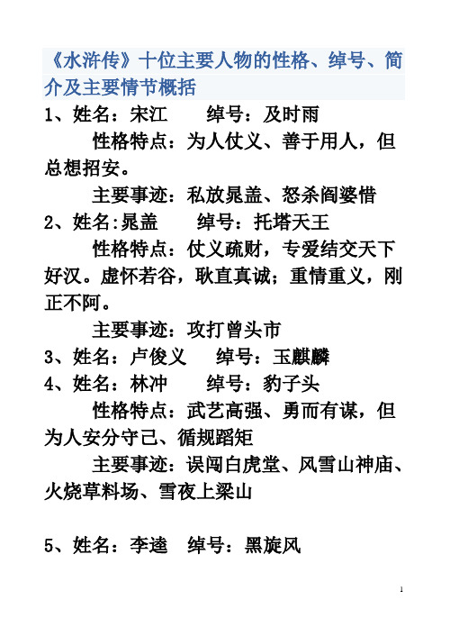 《水浒传》的主要人物性格、绰号.简介...