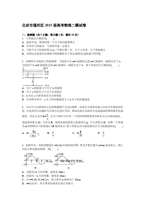 北京市通州区2015届高考物理二模试卷【解析版】