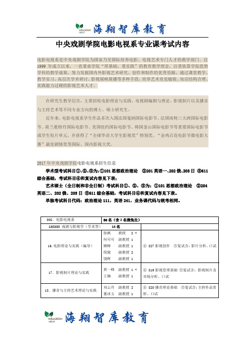 考研-中央戏剧学院电影电视系专业课考试内容