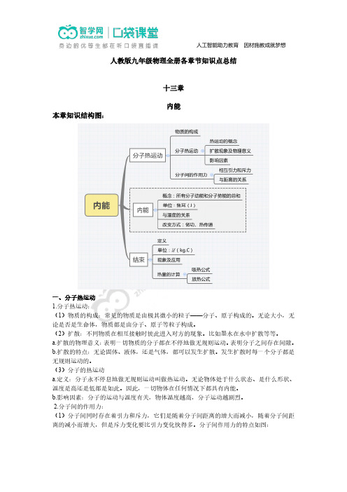 九年级物理全册各章节知识点归纳总结