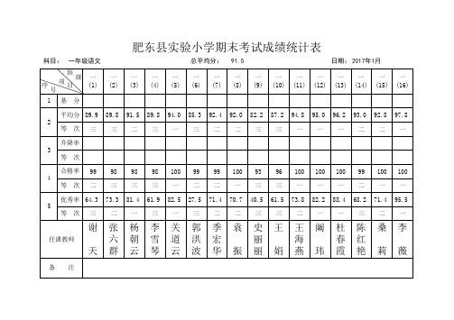 肥东小学期末考试成绩统计表