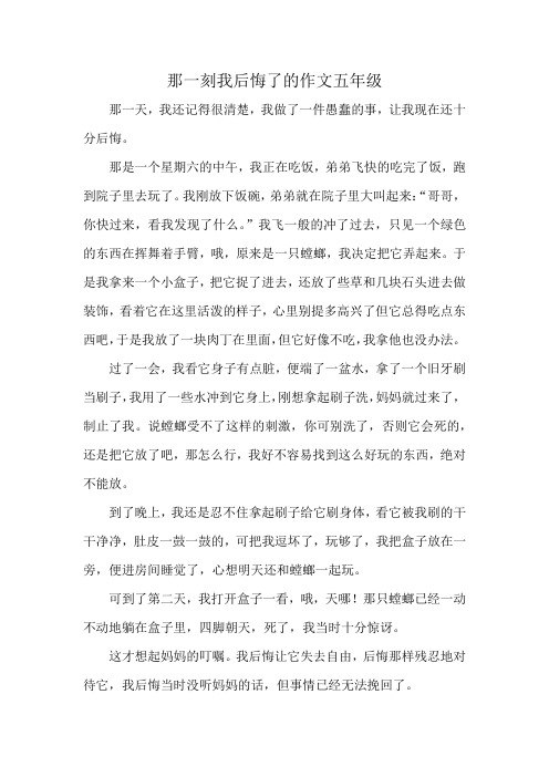 那一刻我后悔了的作文五年级