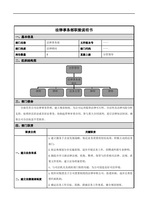 部门职能说明书(修定)