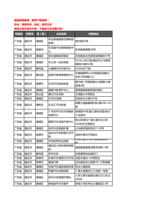 新版广东省清远市汽车改装企业公司商家户名录单联系方式地址大全25家