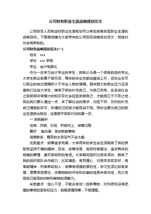 公司财务职业生涯战略规划范文