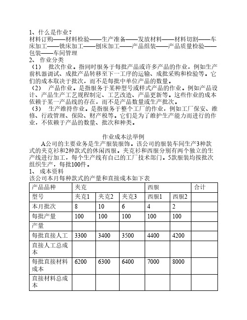 作业成本法计算案例