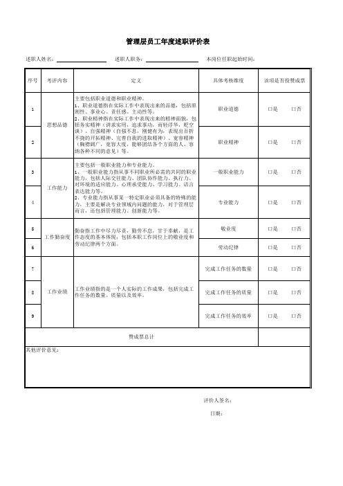 管理层述职评价表