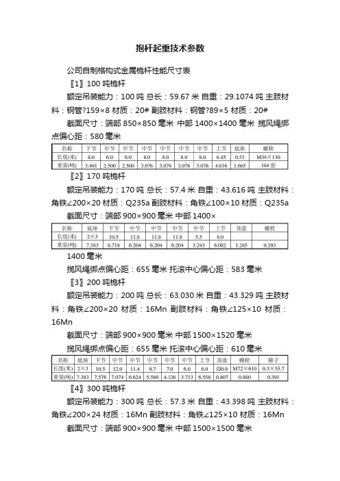 抱杆起重技术参数