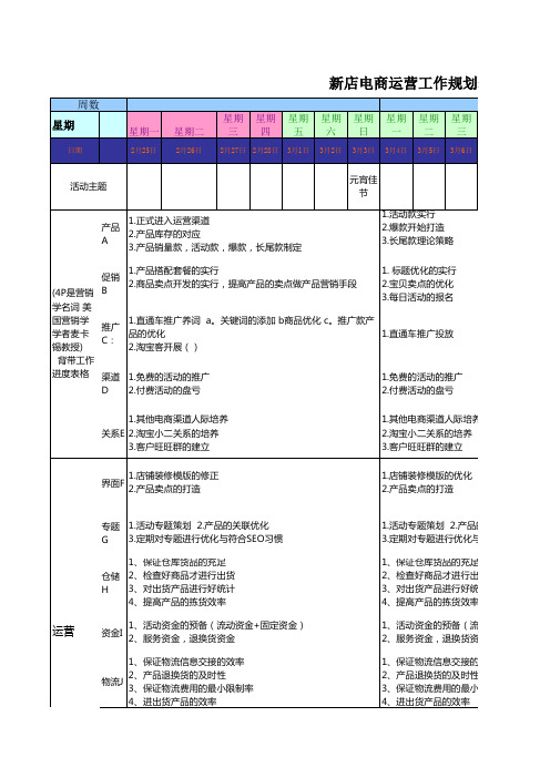 新店电商运营工作规划表