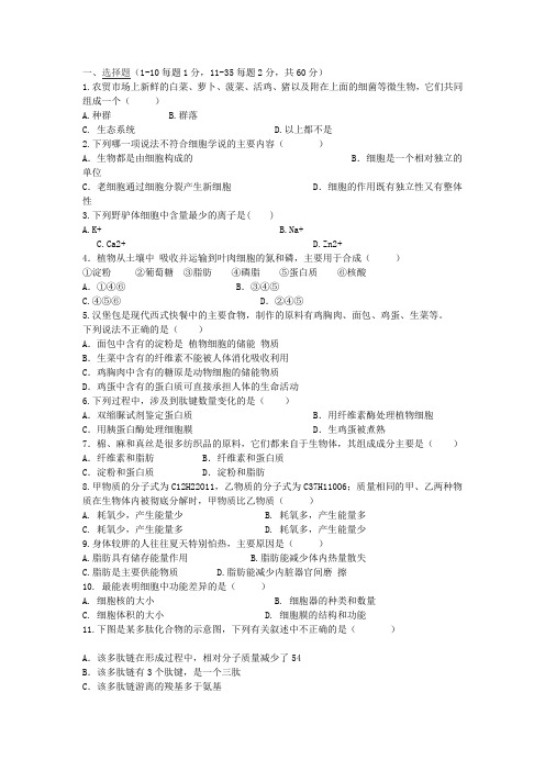 2018高一生物下学期期末试卷