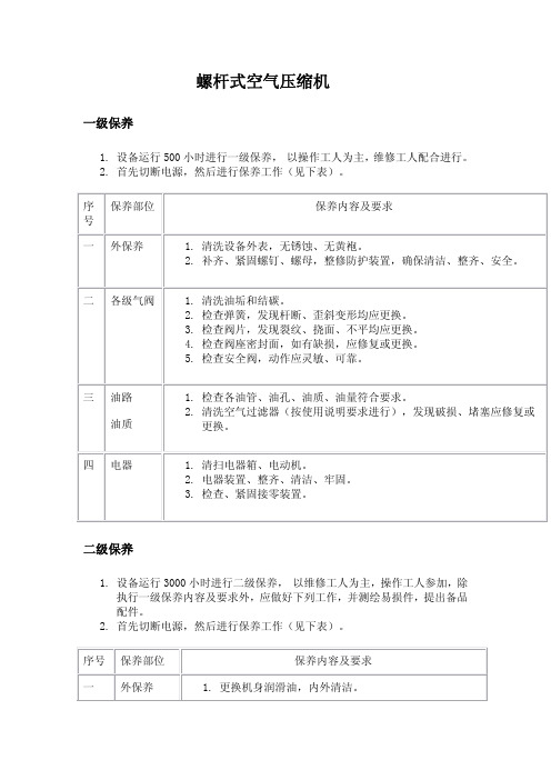 螺杆式空气压缩机维护保养规程