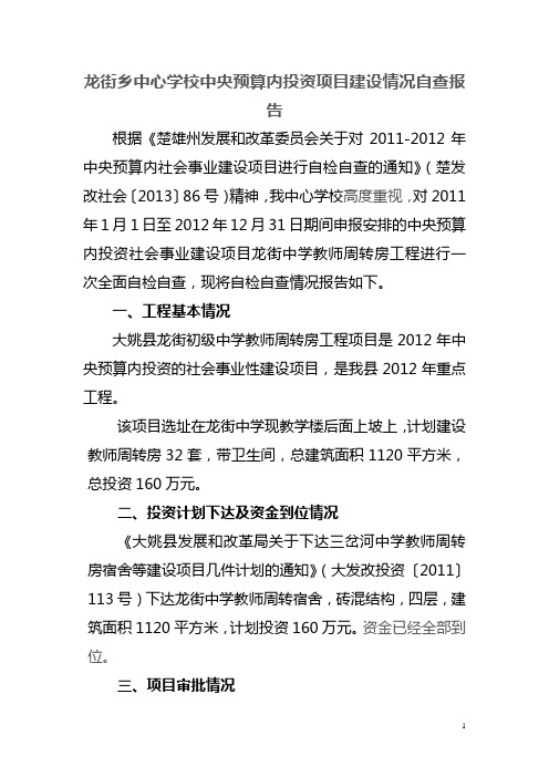 中央预算内投资项目建设情况自查报告